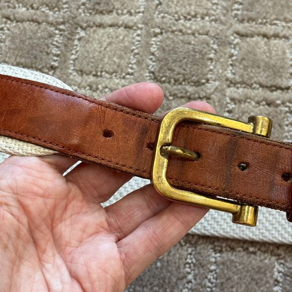 Dooney & Bourke VTG Leather Fabric Belt Women's 36 Tan Brown Solid Brass Buckle - Picture 3 of 8